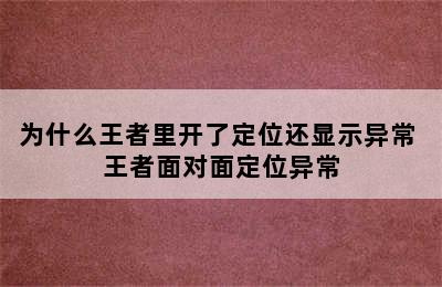 为什么王者里开了定位还显示异常 王者面对面定位异常